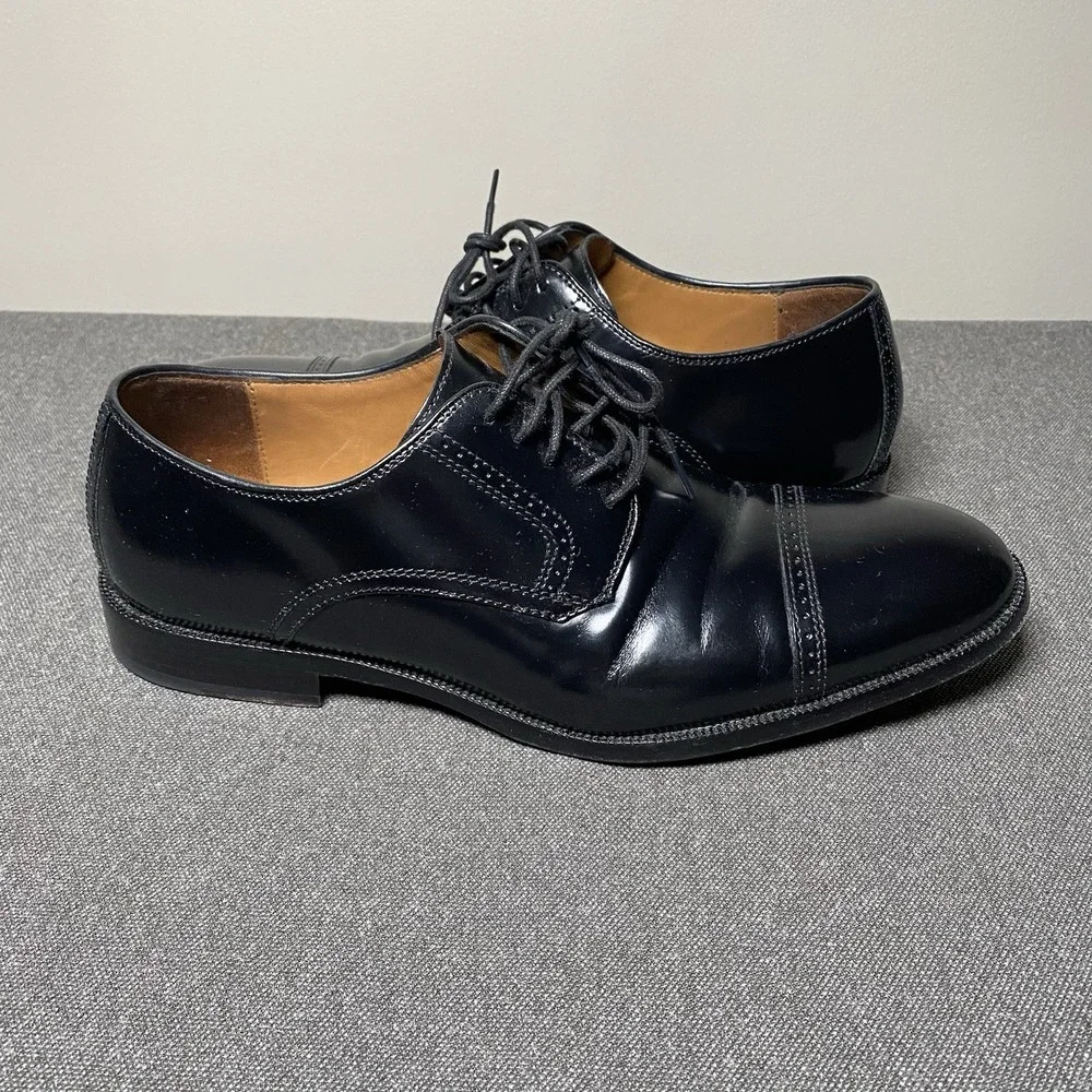Johnston Murphy Bradford Cap Toe Derby Dress Shoes 10D Sheepskin Black 15-1771